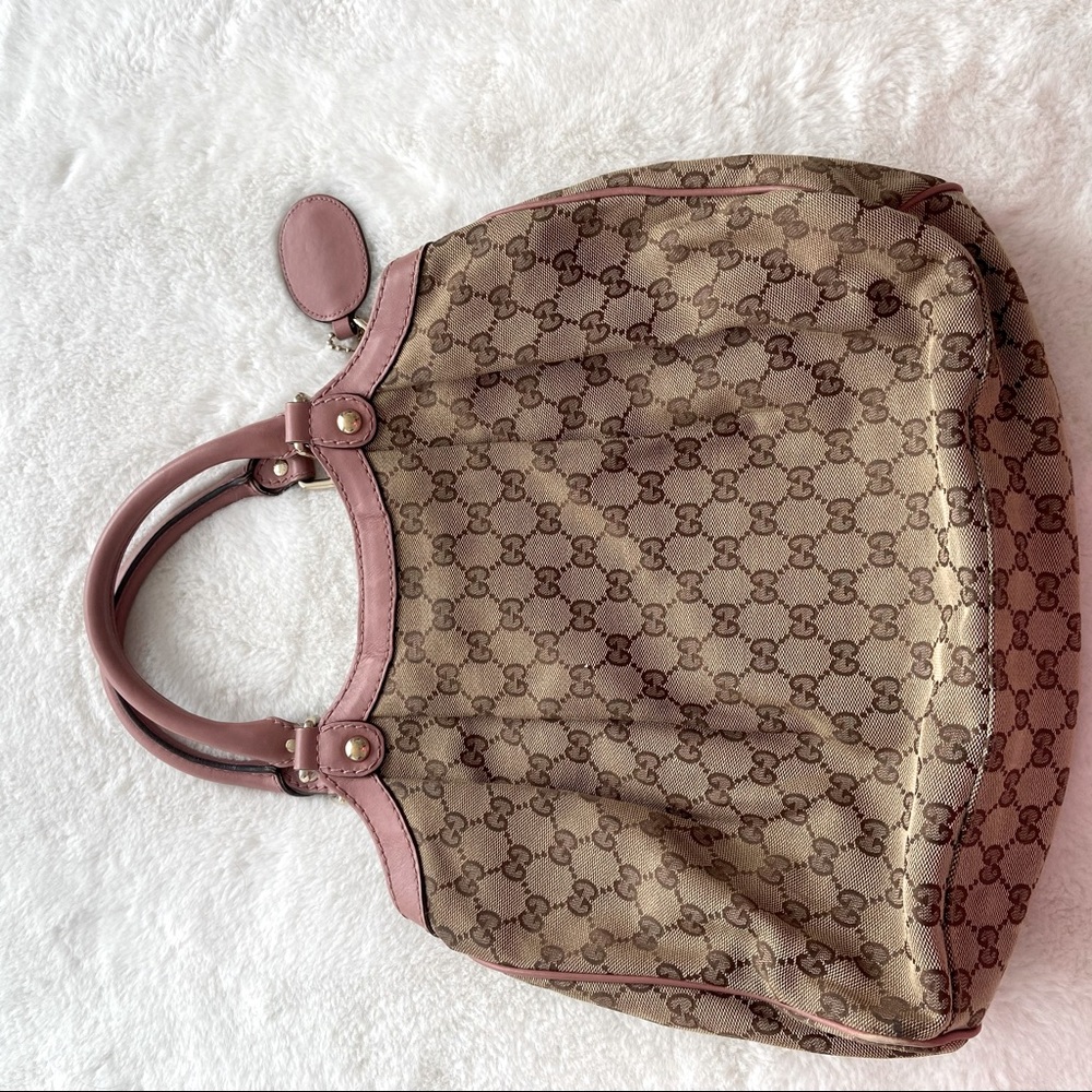 Authentic GUCCI Beige/Pink GG Canvas Medium Sukey Tote Bag - Picture 3 of 5
